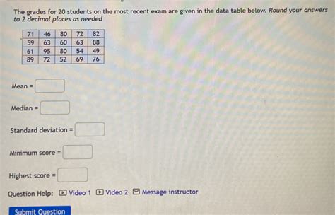 Solved The Grades For 20 Students On The Most Recent Exam Are Given In