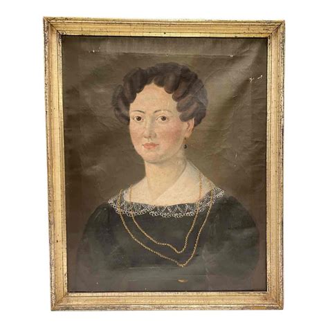 At Auction Early American Folk Art Portrait Painting Of Woman