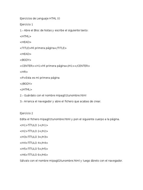 Ejercicios de Lenguaje HTML 1 | PDF | HTML | Áreas de informática 