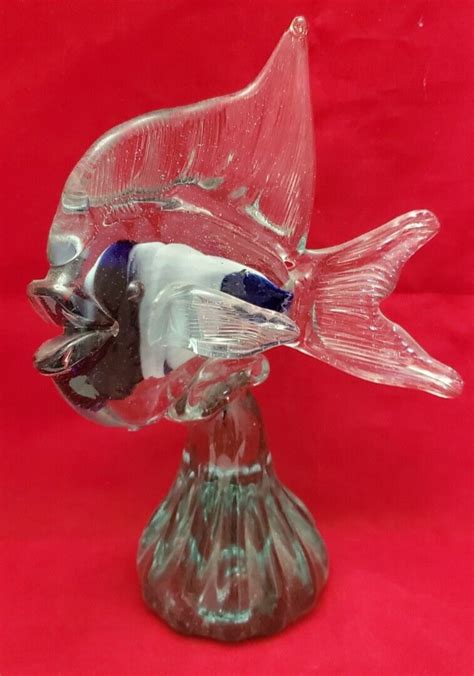 Murano Style Art Glass Angel Fish Figurine Paperweight Blue White Ebay