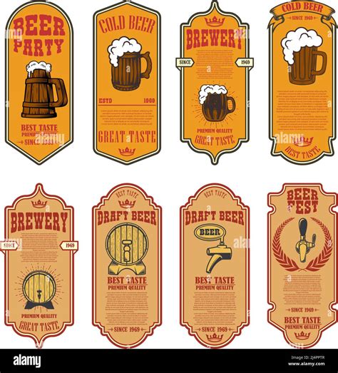 Set Of Beer Labels With Illustrations Of Beer Mug And Beer Barrels