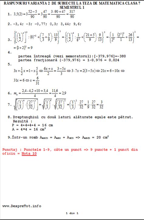 Teza Matematica Clasa 7 Sem 1 Rezolvata Varianta 2