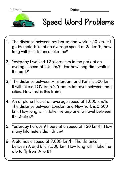 Velocity Problems Worksheets With Answers