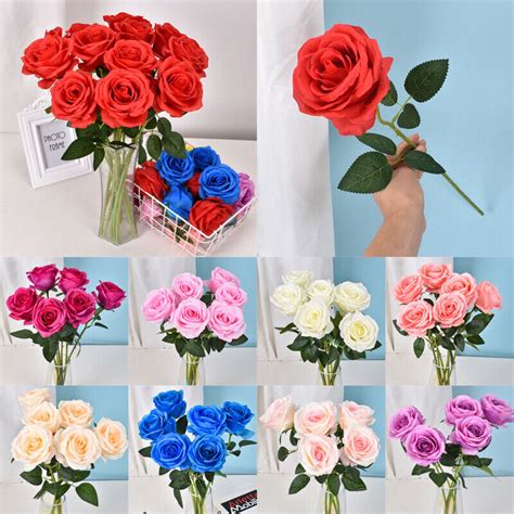 Cm Long Stem Artificial Roses Fake Silk Flowers Blooming Wedding Home