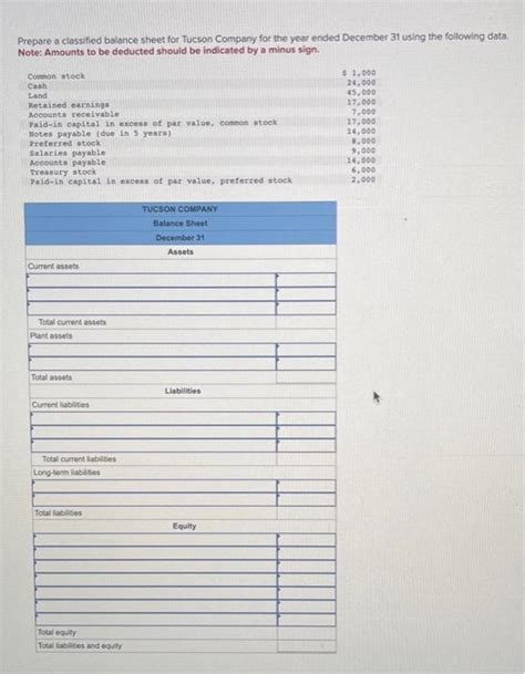 Solved Prepare A Classified Balance Sheet For Tucson Company