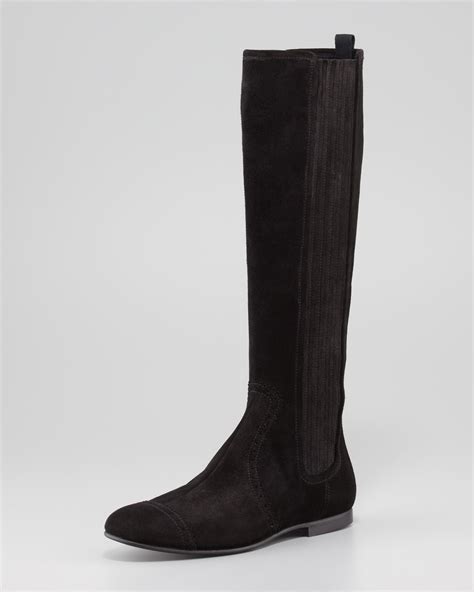 Lyst Balenciaga Arena Suede Flat Knee Boot In Black