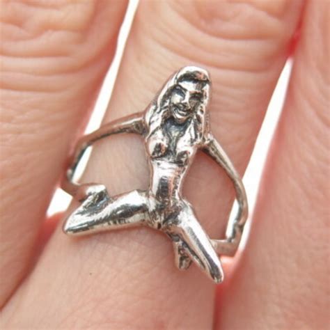 Jewelry Sterling Silver Vintage Naked Woman Erotic Oxidized Ring