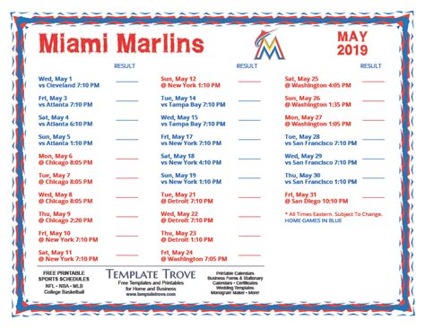 Printable 2019 Miami Marlins Schedule