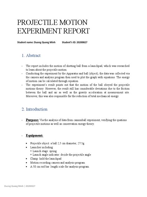 Projectile Motion Experiment Report Pdf Projectiles Physics