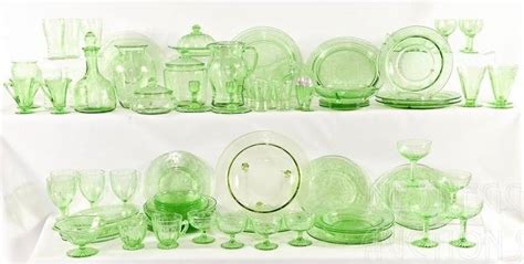 89 Pcs Hocking Green Cameo Ballerina Depression Glass