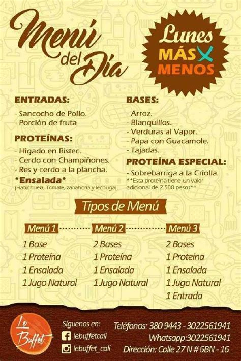 Carta Del Restaurante Le Buffet Cali