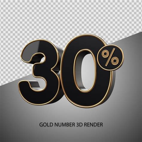 Premium Psd 3d Render Percentage Number 30 Black Color And Gold Bevel