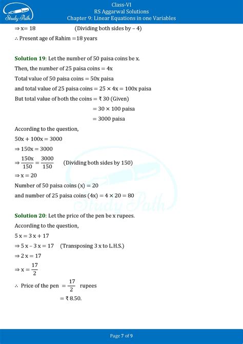 RS Aggarwal Class 6 Solutions Exercise 9C Chapter 9 Linear Equations In