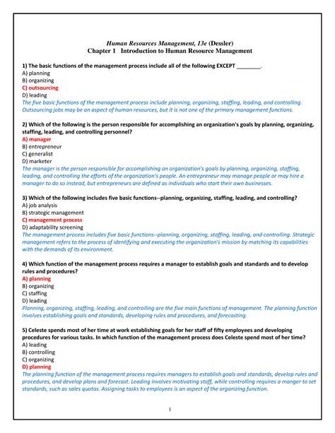 HR Semester 1 Test Bank CH 1 3 4 5 7 Human Resources Management 13e