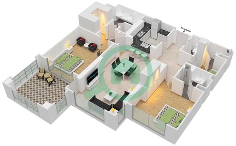 Floor Plans For Type C 2 Bedroom Apartments In Marina Residences 1