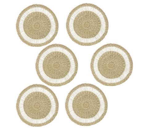 Lot De 6 Sets De Table Rond En Roseau Tressé Diam 38 Cm Beige Set