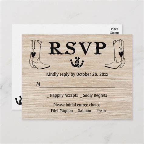 Western Rsvp Country Wedding Cowboy Boots Wood Invitation Postcard