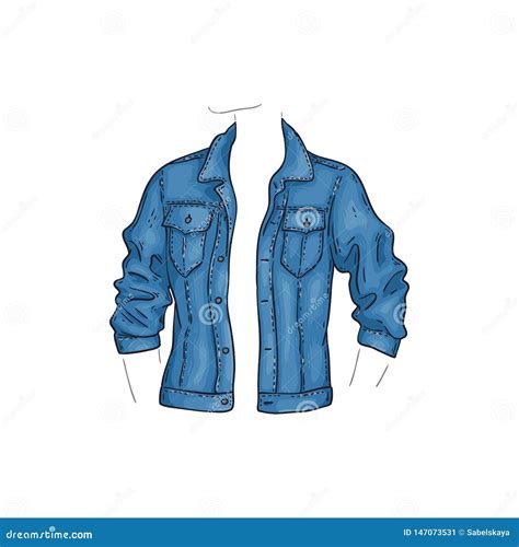 Vector Blue Denim Jacket With Pockets Jean Shirt Stock Vector