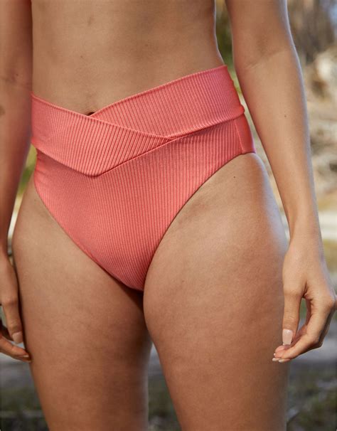 Aerie Ribbed Shine Crossover High Cut Cheeky Bikini Bottom