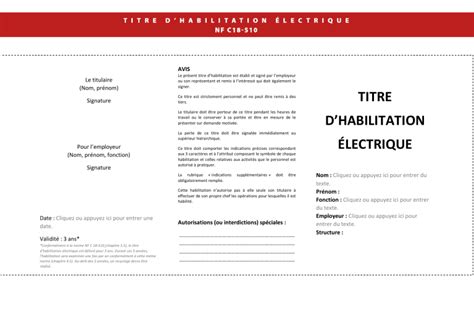 Titre Habilitation Electrique Modele