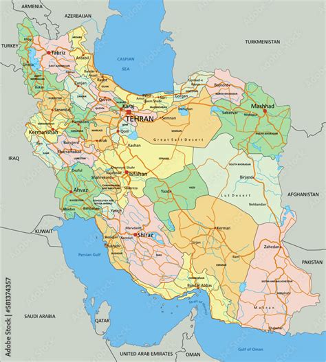 Iran - Highly detailed editable political map with labeling. Stock ...