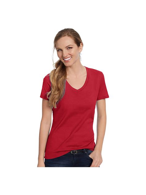 Hanes S04v Ladies Nano T Cotton V Neck T Shirt