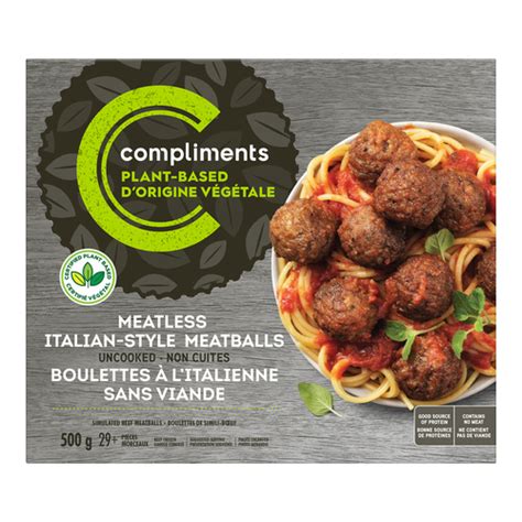 Meatless Italian Style Plant Based Meatballs 500 G Compliments Ca