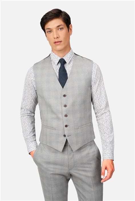 Ted Baker Men S Grey Blue Check Slim Suit Jacket Suit Direct