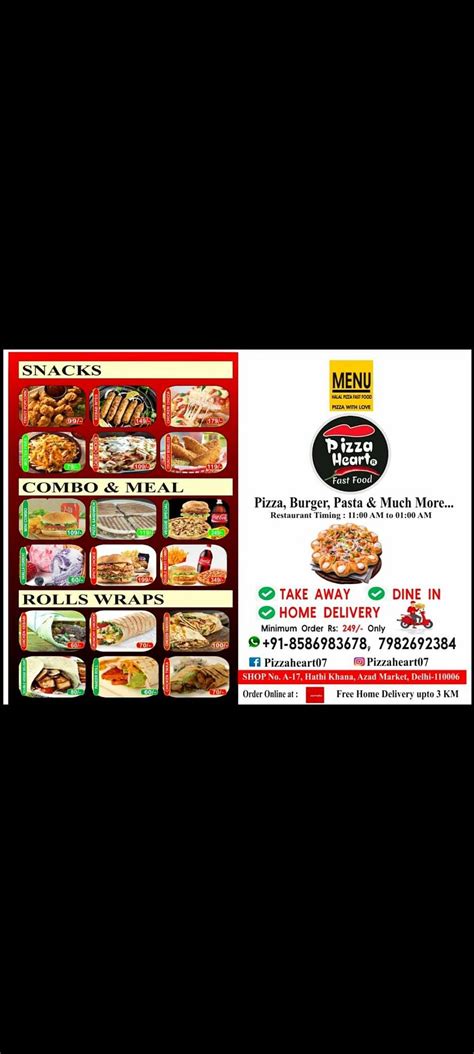 Menu At Pizza Heart Fast Food New Delhi