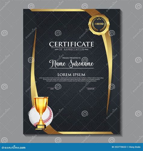 Diseño De Certificado De Béisbol Con Vector De Juego De Taza De Oro