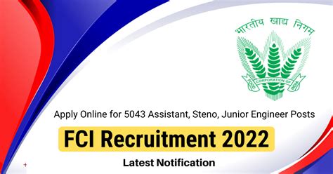 FCI Recruitment 2022 Apply 5043 Assistant Grade Junior Engineer Posts