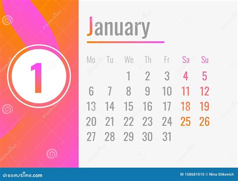 January Month Calendar 2020 Concept Banner, Cartoon Style Stock Vector ...