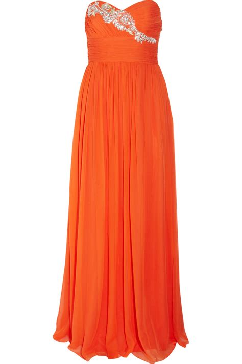 Notte By Marchesa Embellished Silk Chiffon Gown In Orange Lyst