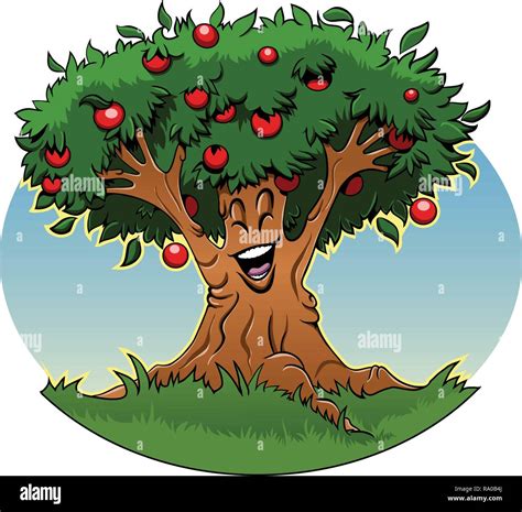 Realistic Cartoon Apple Tree