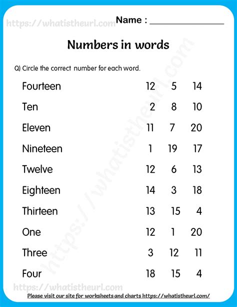 Number As Words 1 20 Worksheet For Grade 1 Your Home Teacher