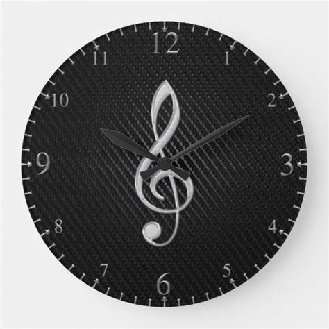 Treble Clef Chrome On Carbon Large Clock Clock Large Clock Wall Clock