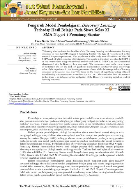 Pdf Pengaruh Model Pembelajaran Discovery Learning Terhadap Hasil