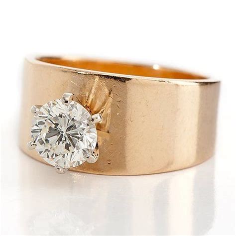 Karat Yellow Gold Wide Band Solitaire Diamond Ring Apr