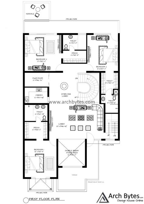 House Plan For X Feet Plot Size Square Yards Gaj Archbytes