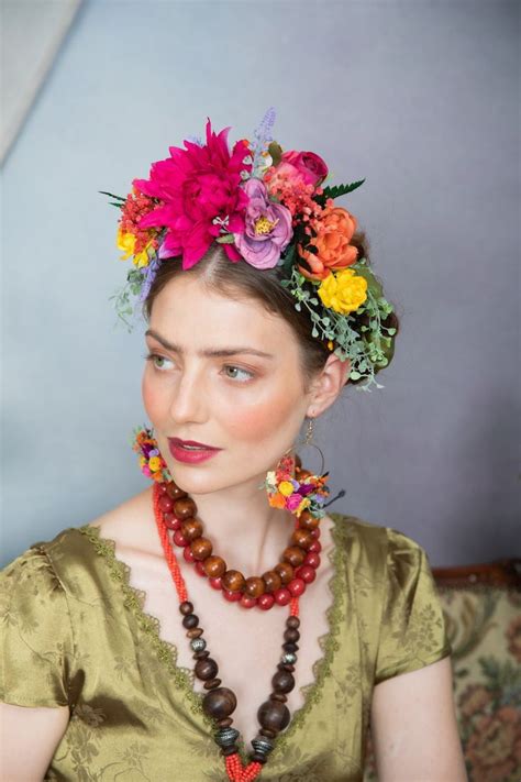 Fuchsia Flower Headband Frida Kahlo Hair Crown Colourful Etsy