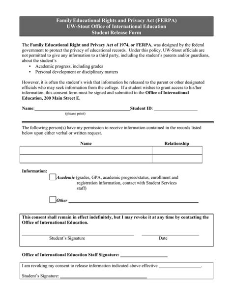 Ferpa Release Of Information Form For Parents ReleaseForm Net