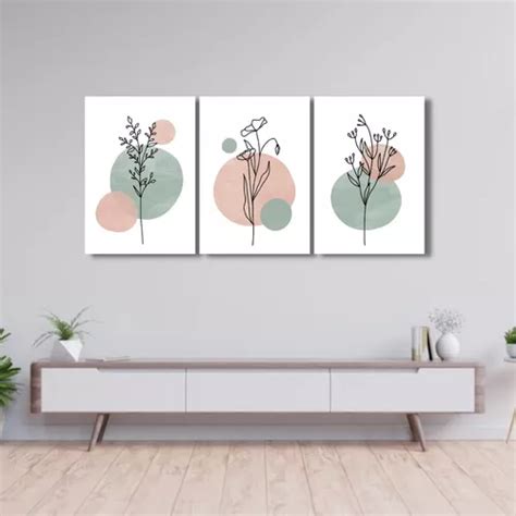 Cuadro Tríptico Decorativo Minimalista Flores Nórdicas 2