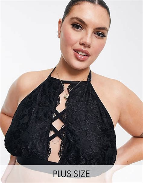 Yours Lace Halter Neck Bralette In Black Asos