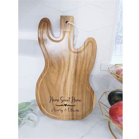 Personalized Guitar Shaped Cutting Board, Teakwood Guitar Charcuterie ...