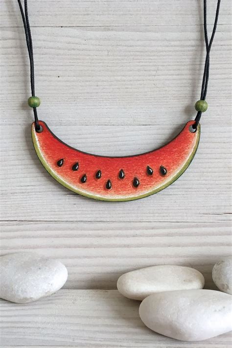 Watermelon Necklace Watermelon Necklace Wooden Necklace Etsy Handmade