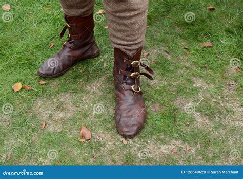 Authentic Medieval Leather Shoes With Buckles Stock Photo Image Of