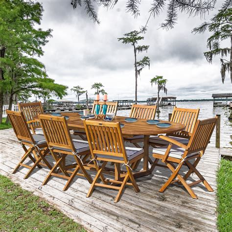 Piece Teak Wood Santa Barbara Patio Dining Set With Oval Extension