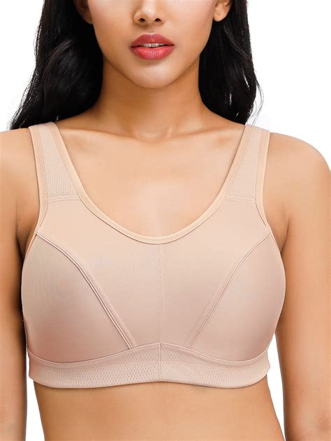 Deyllo Womens High Impact Full Coverage Wireless Plus Size Sports Bra Beige 48d