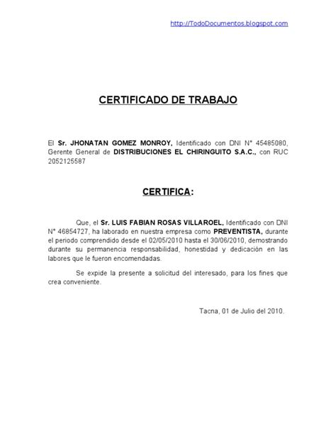 Certificado De Trabajodoc