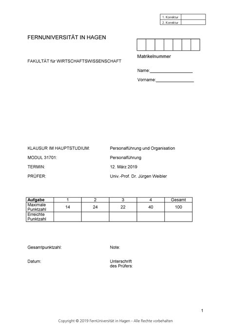 Klausur M Rz Fragen Korrektur Korrektur Fernuniversit T